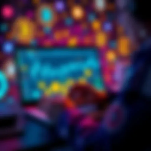 A person analyzing various cryptocurrency wallets and platforms on a laptop, with digital currency symbols in the background.