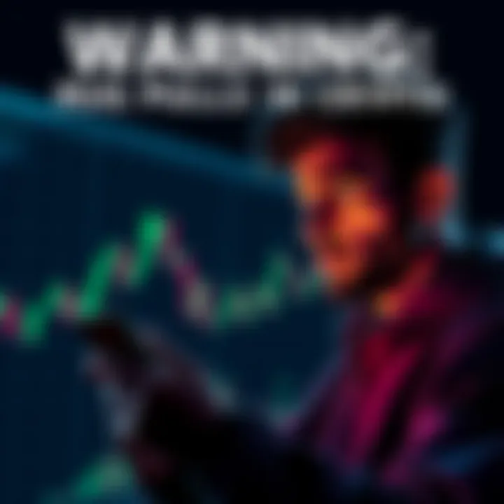 Warning About Rug Pulls in Crypto A person looking worried while checking cryptocurrency charts on their phone, with a dark background representing market risks