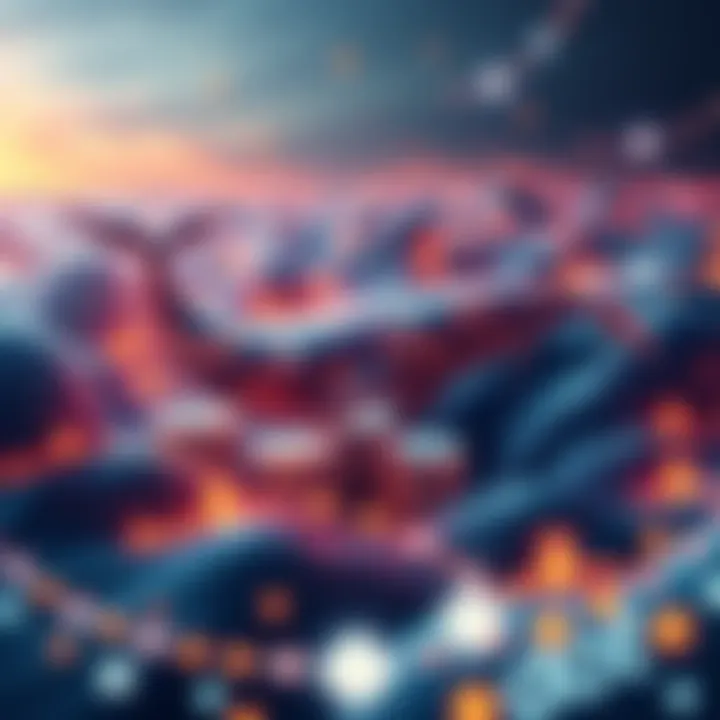 A striking visual representation of cryptocurrency wealth, showcasing a bustling digital landscape filled with whale symbols and DOT tokens