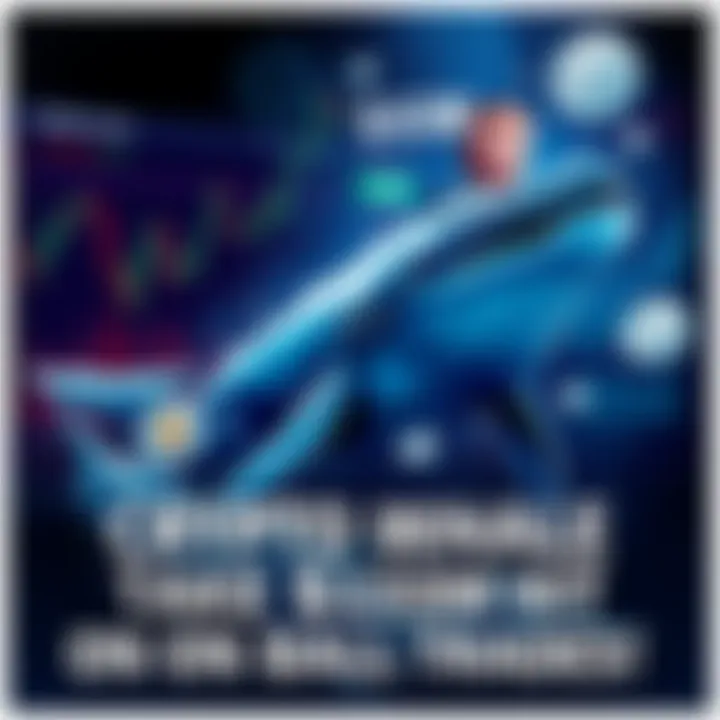 A digital representation of a crypto whale graphically depicted as distressed over financial losses, with a backdrop of fluctuating cryptocurrency charts and symbols of former President Trump.