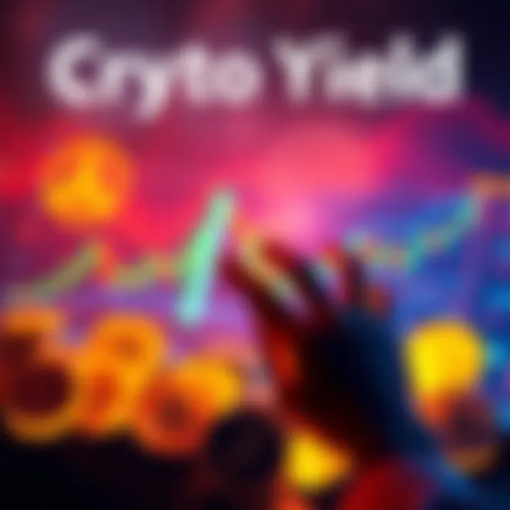 A graphic showing a person analyzing cryptocurrency yields with charts and coins around them, representing the evolving crypto landscape.