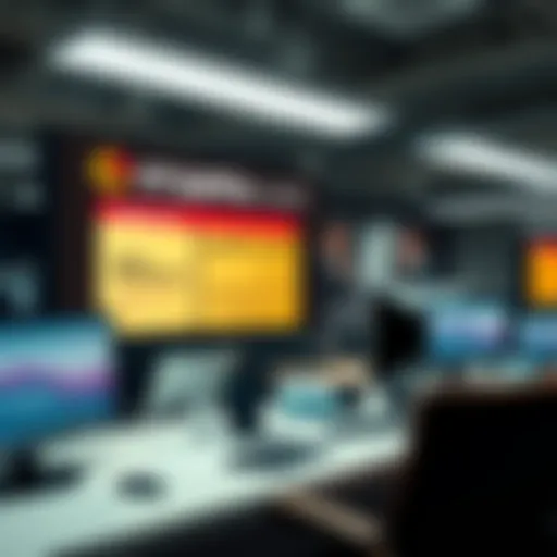 Crypto.com office with a notice about layoffs displayed on a screen