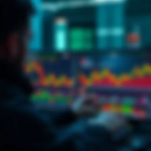 A trader analyzing cryptocurrency charts with altcoins on a screen, showing rising trends and market activity.