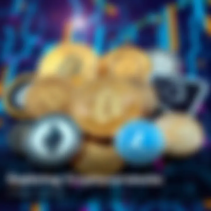 A collection of different cryptocurrency logos representing coins like Bitcoin, Ethereum, and Litecoin on a digital background