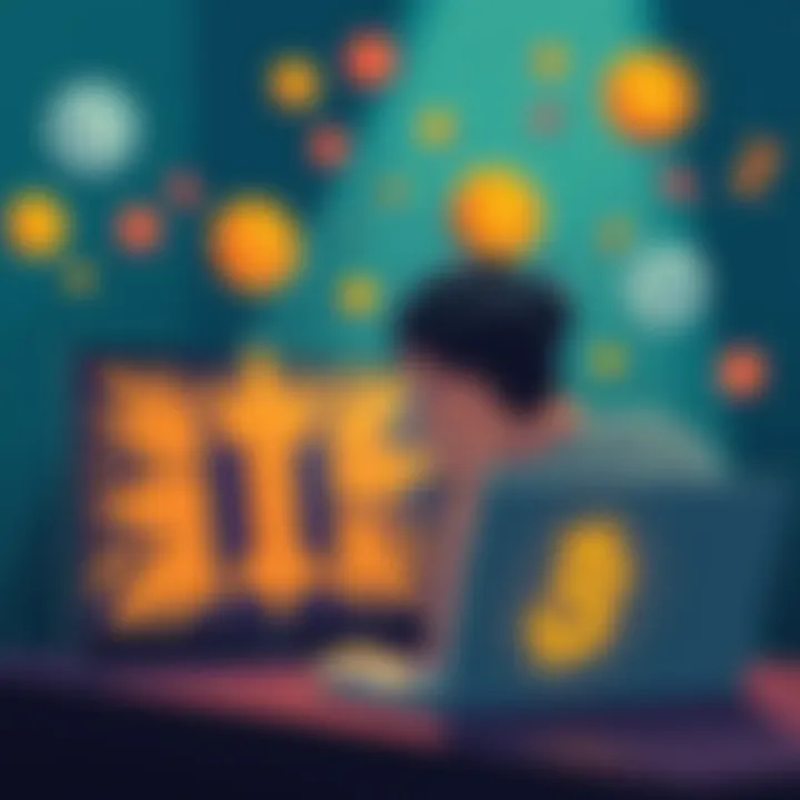 Illustration of a frustrated crypto user with a laptop, depicting a mysterious wallet address on the screen, surrounded by digital currency symbols.