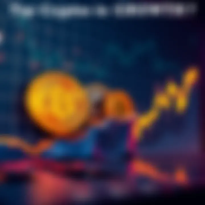 A graph showing the rising value of cryptocurrencies, with Bitcoin, Ethereum, and Dogecoin prominently displayed, indicating potential profit opportunities.