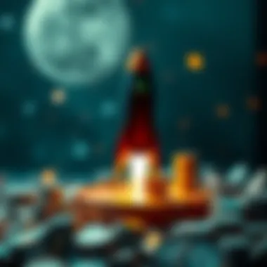 Cryptocurrency Growth Rocket A rocket symbolizing the potential rise of cryptocurrency investments, with coins in the background.