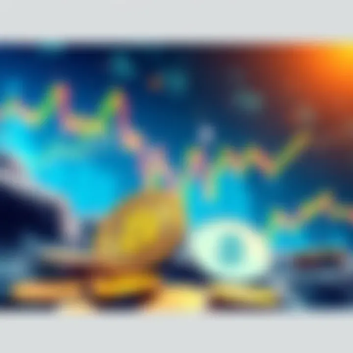 A dynamic illustration showcasing Bitcoin and Kaspa coins against a backdrop of fluctuating market charts, symbolizing investment opportunities.