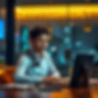Person pondering cryptocurrency investment A person sitting at a table with a laptop, looking thoughtful while researching cryptocurrency like Bitcoin and Ethereum.