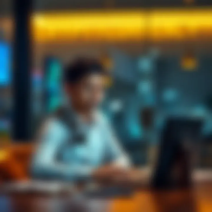 Person pondering cryptocurrency investment A person sitting at a table with a laptop, looking thoughtful while researching cryptocurrency like Bitcoin and Ethereum.