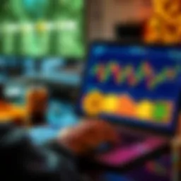 A person reviewing cryptocurrency charts and graphs on a laptop with Bitcoin, ICP, and HBAR icons displayed