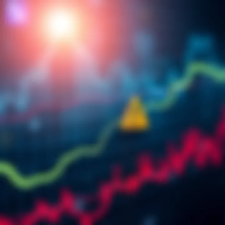 Cryptocurrency market analysis A graph showing a downward trend with a warning symbol, representing market fears about cryptocurrencies
