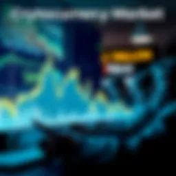 A graph showing a sharp decline in cryptocurrency value with a background of worried investors looking at their screens.