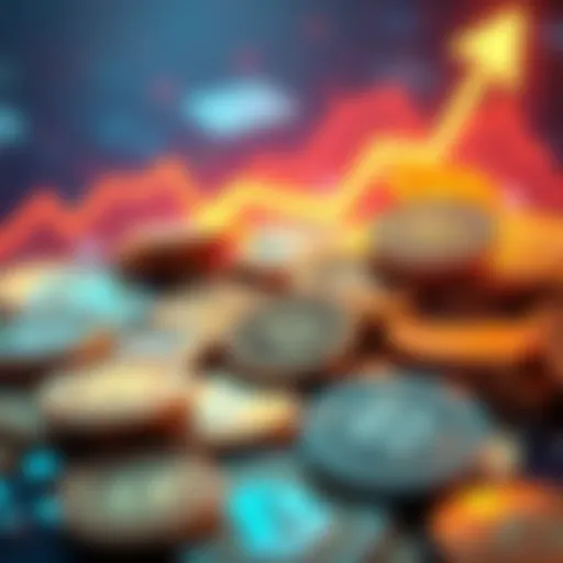 A visual representation of cryptocurrency coins with an upward trend graph, symbolizing growth potential in the market.