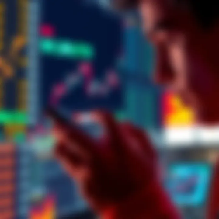 A person looking at cryptocurrency prices on a smartphone screen, analyzing market trends for potential profit