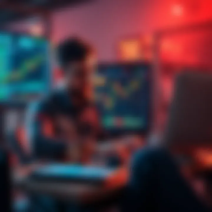 A trader analyzing charts on a laptop with a focus on safer investment strategies like spot trading and dollar-cost averaging.