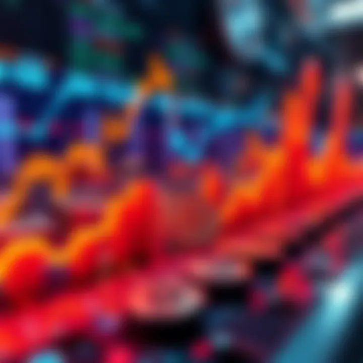 A graph showing rising cryptocurrency values with digital coins in the background.