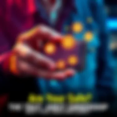 A person holding a digital wallet with cryptocurrency symbols, showing concern over security