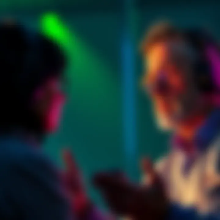 A tech-savvy individual engaging in a discussion about the status of applications with a thoughtful expression.