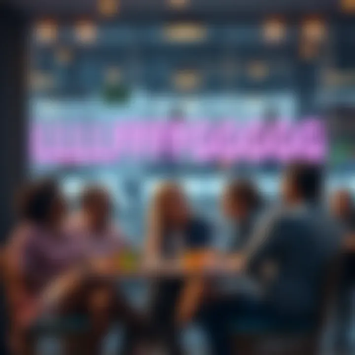 Group of people discussing the phrase LLLFFFFGGGGG at a coffee shop, showcasing diverse reactions and opinions.