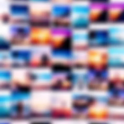A collage of bright and filtered Instagram posts showing idealized lifestyles and images, highlighting the contrast between reality and social media presentation.