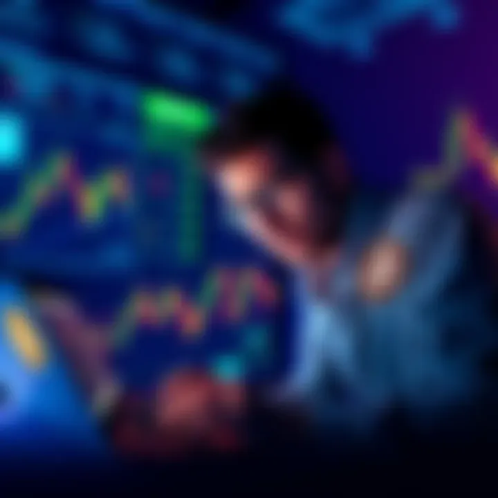 A person looking at cryptocurrency charts with a laptop, intrigued by Kaspa and Bitcoin, symbolizing market exploration