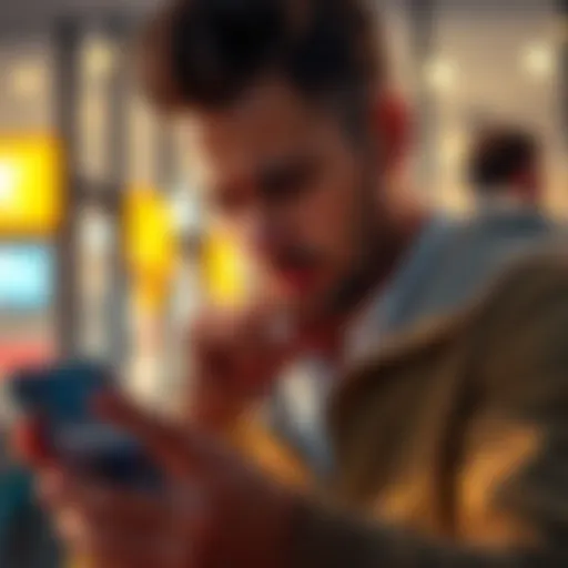 A frustrated customer looking at their phone with an email about a $200 credit card reward from Gemini