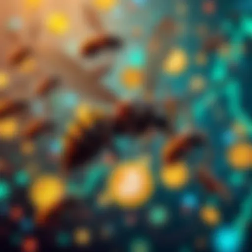 A dramatic illustration of a swarm of cyber hornets buzzing around digital currency symbols, representing market activity.