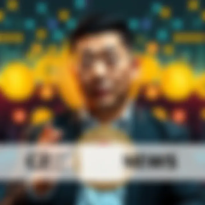 CZ, a prominent figure in cryptocurrency, speaks about the benefits of using Bitcoin for everyday transactions, with a backdrop of digital currency icons.