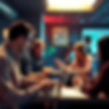 Group of people engaging in a Bitcoin discussion with laptops and notepads