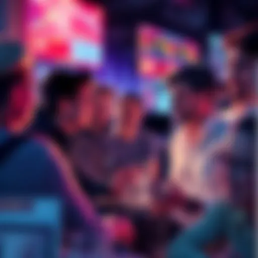 Group of people discussing trading strategies and events, engaging with each other in a friendly setting