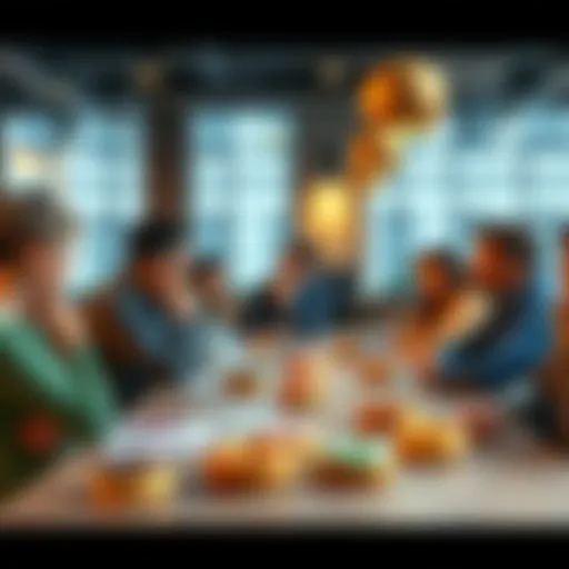 People engaging in a discussion with donuts on a table