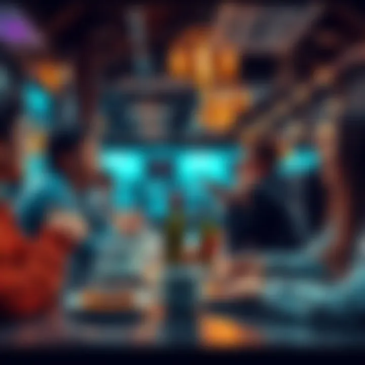 A group of people engaging in friendly conversation with coffee and donuts at a table.