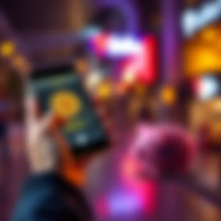 A person holding a smartphone displaying Bitcoin ETFs while putting $5 into a piggy bank, symbolizing daily investments