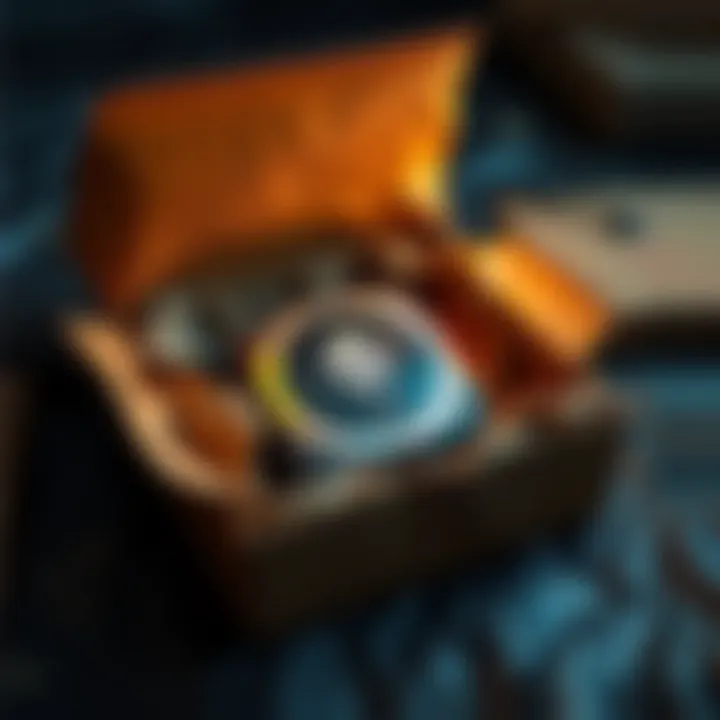 A Trezor Safe 3 device inside a severely damaged package showing signs of mishandling during shipment.