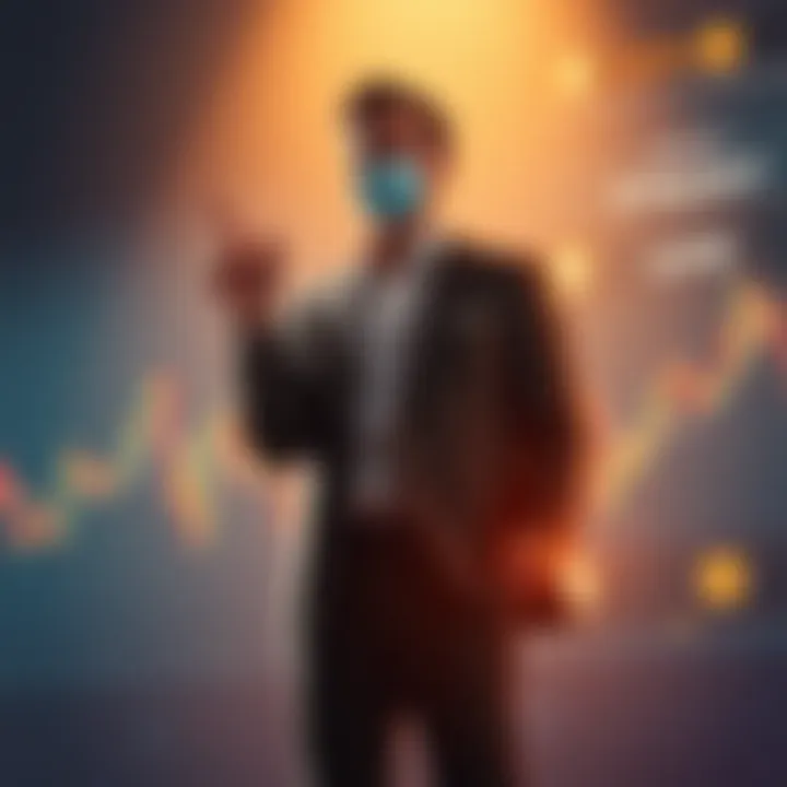 David X Crypto stands confidently, illustrating his strategic decision to turn back in the crypto market, with graphs and digital currency symbols in the background.
