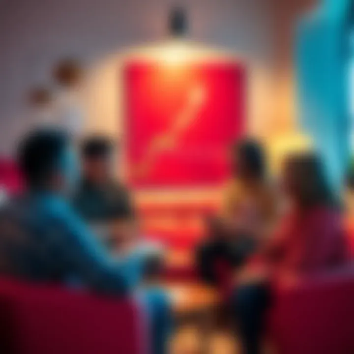 A group of individuals sharing their success stories about dollar-cost averaging investing in a casual setting, discussing strategies and tips.