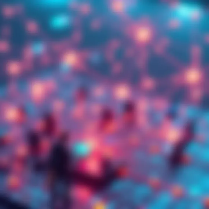 Decentralized Identity Concept A visual representation of decentralized identity, showing interconnected nodes and people using digital devices securely.