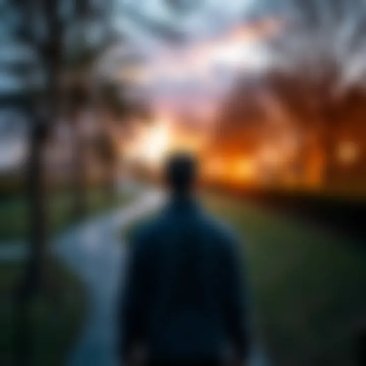 A person looking at two paths in a park, contemplating choices in everyday life.