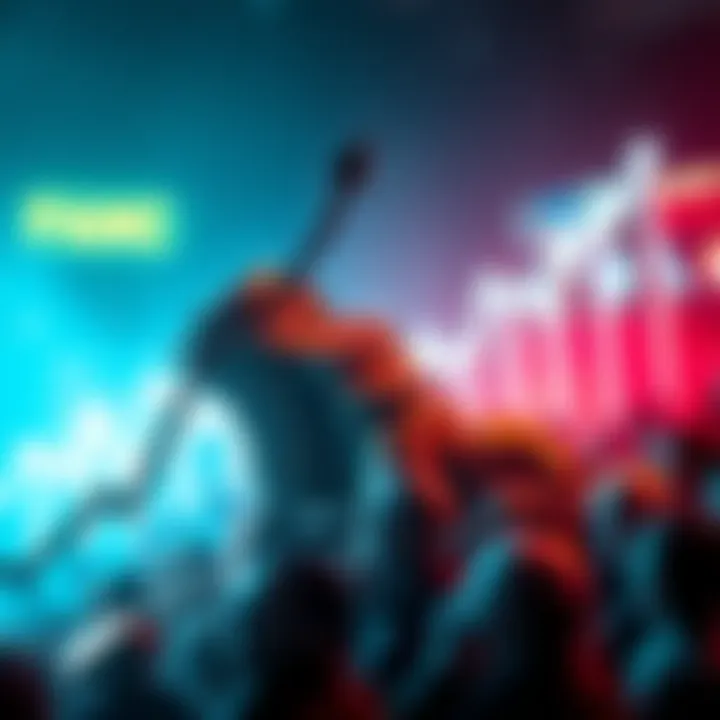 A downward trend graph symbolizing the drop in memecoins, with a visual of coins fading and withering, set against a background of mixed reactions from people about the recent news.