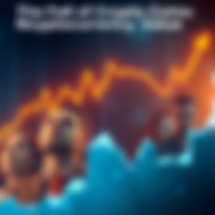 Declining Cryptocurrency Values A graph showing a downward trend in cryptocurrency values with individuals looking concerned, capturing the mood of disillusionment in the market.