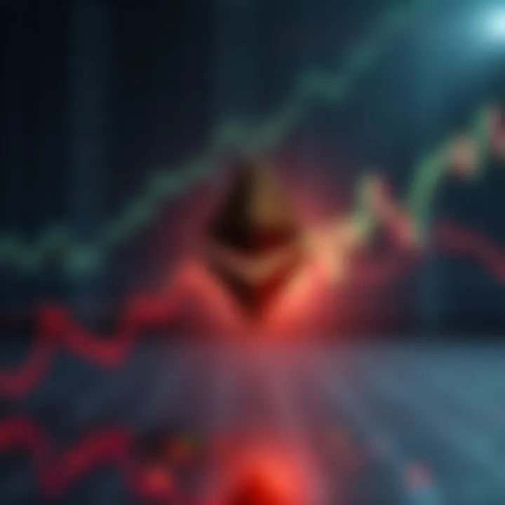 A graph showing a downward trend in Ethereum demand with a crypto market backdrop