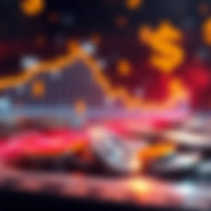 A graph showing the downward trend of cryptocurrency value with dollar signs fading away