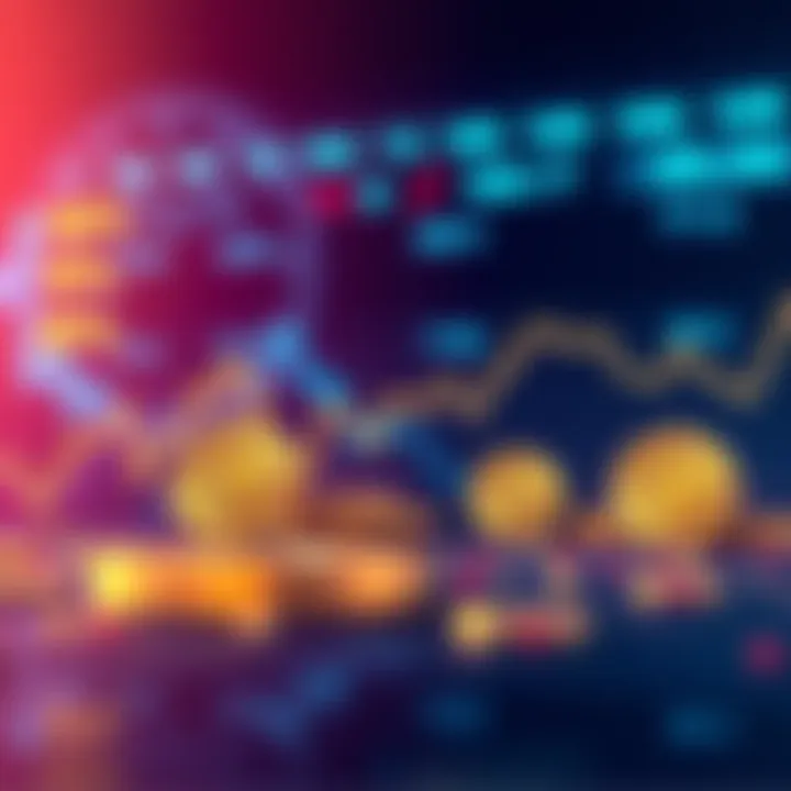 A digital representation of falling NFT value affecting Bitcoin's stability, with a line graph showing a downward trend and Bitcoin symbols in the backdrop.