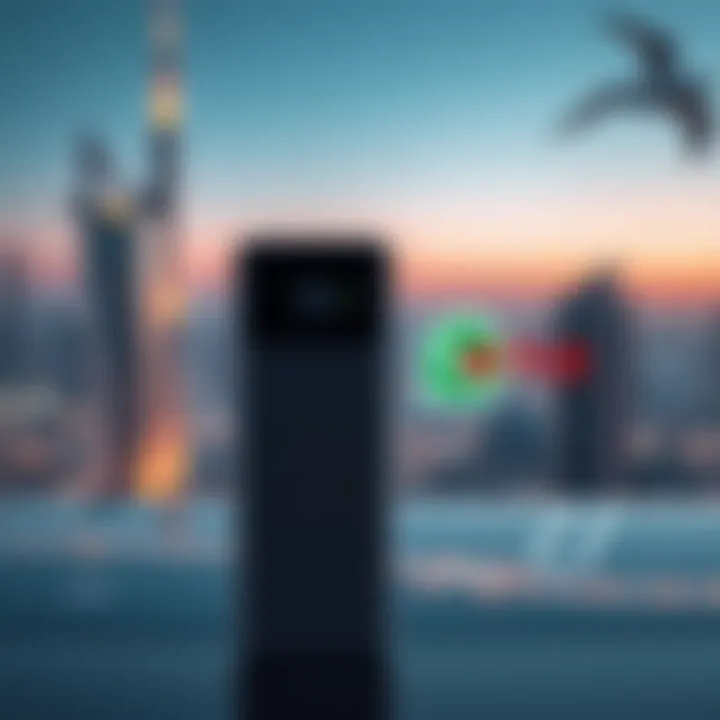 A Deeper Connect Mini device set against a backdrop of Dubai's skyline with WhatsApp and Netflix logos