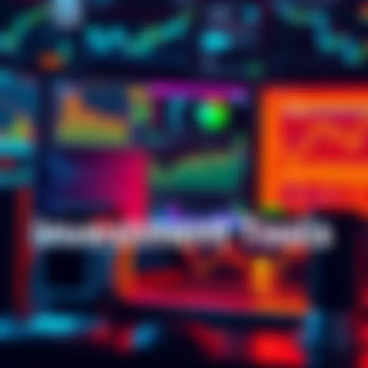 DeFi Investment Tools A collection of digital tools and AI interfaces for cryptocurrency investment in DeFi, showcasing charts and data analytics.