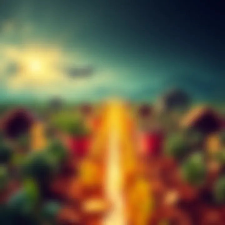 A visual representation of DeFi yield farming strategies with innovative graphics and symbols reflecting growth and profit