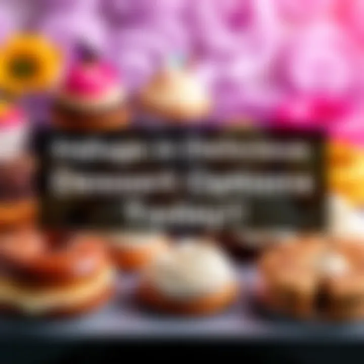 A variety of colorful desserts including donuts, cakes, and pastries arranged on a table