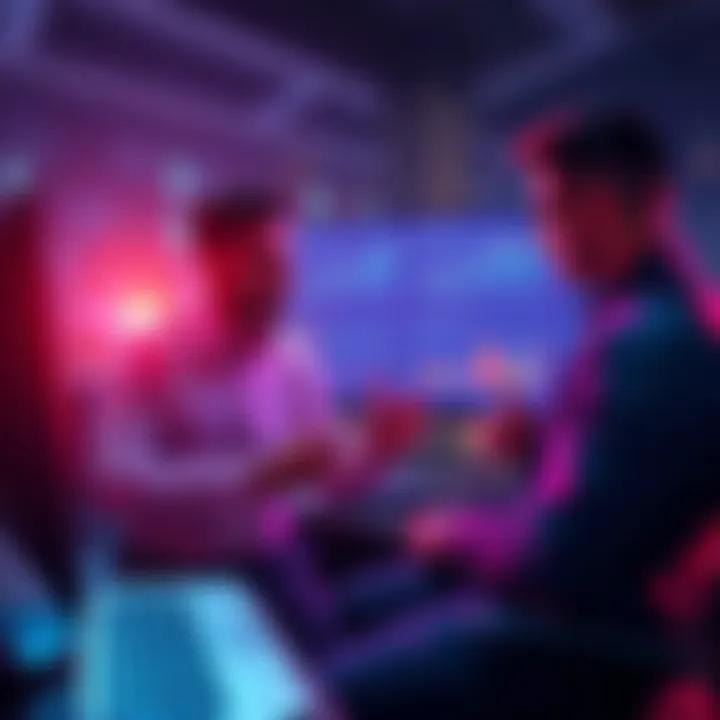 Developers discussing strategies for launching meme coins on the Solana blockchain with charts and data on a screen