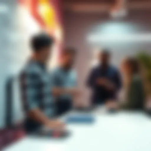 Group of developers sharing ideas about the long-term profitability of the AE game on a whiteboard